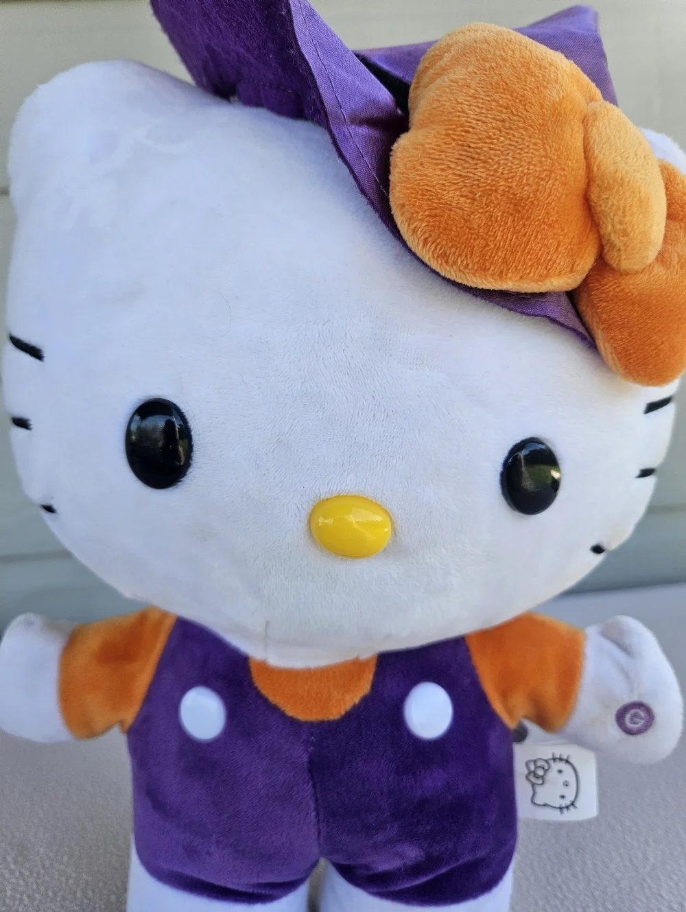 Gemmy Halloween Hello Kitty Cat Animated Side Stepper Purple Witch Plush 12